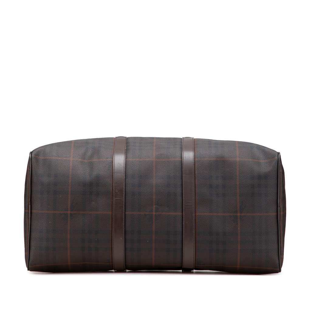 Burberry Tonal Check Coated Canvas Travel Bag Brown Canvas Good - Inside View
