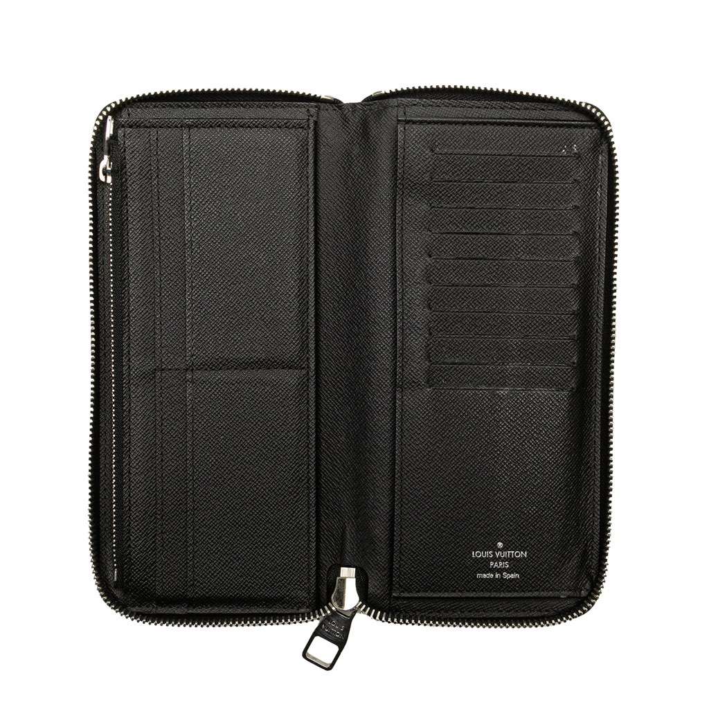 Louis Vuitton Taiga Zippy Vertical Long Wallet Black Leather Good - Model View