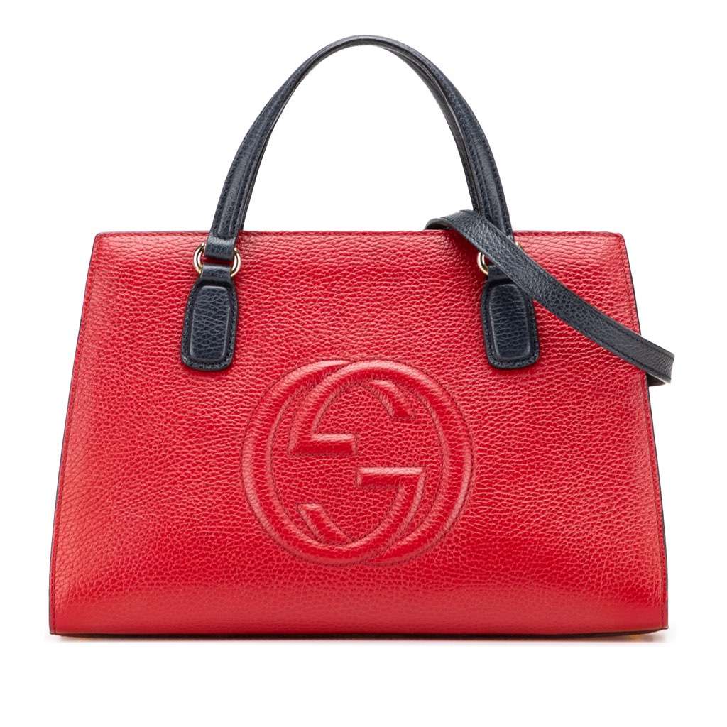 Gucci Medium Tricolor Pebbled Calfskin Soho Convertible Top Handle Bag Red Leather Very good - Front View
