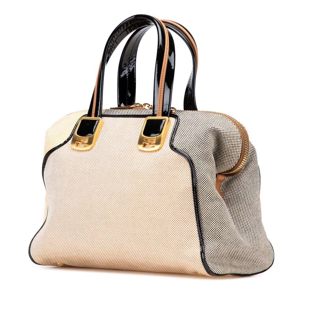 Fendi Canvas Colorblock Chameleon Satchel Brown Canvas Good - Back View