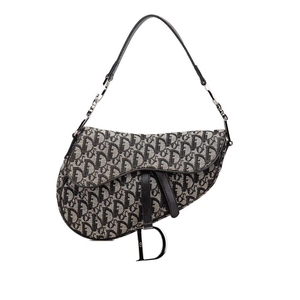 Dior Diorissimo Canvas Saddle Bag Blue Canvas Good - Front View