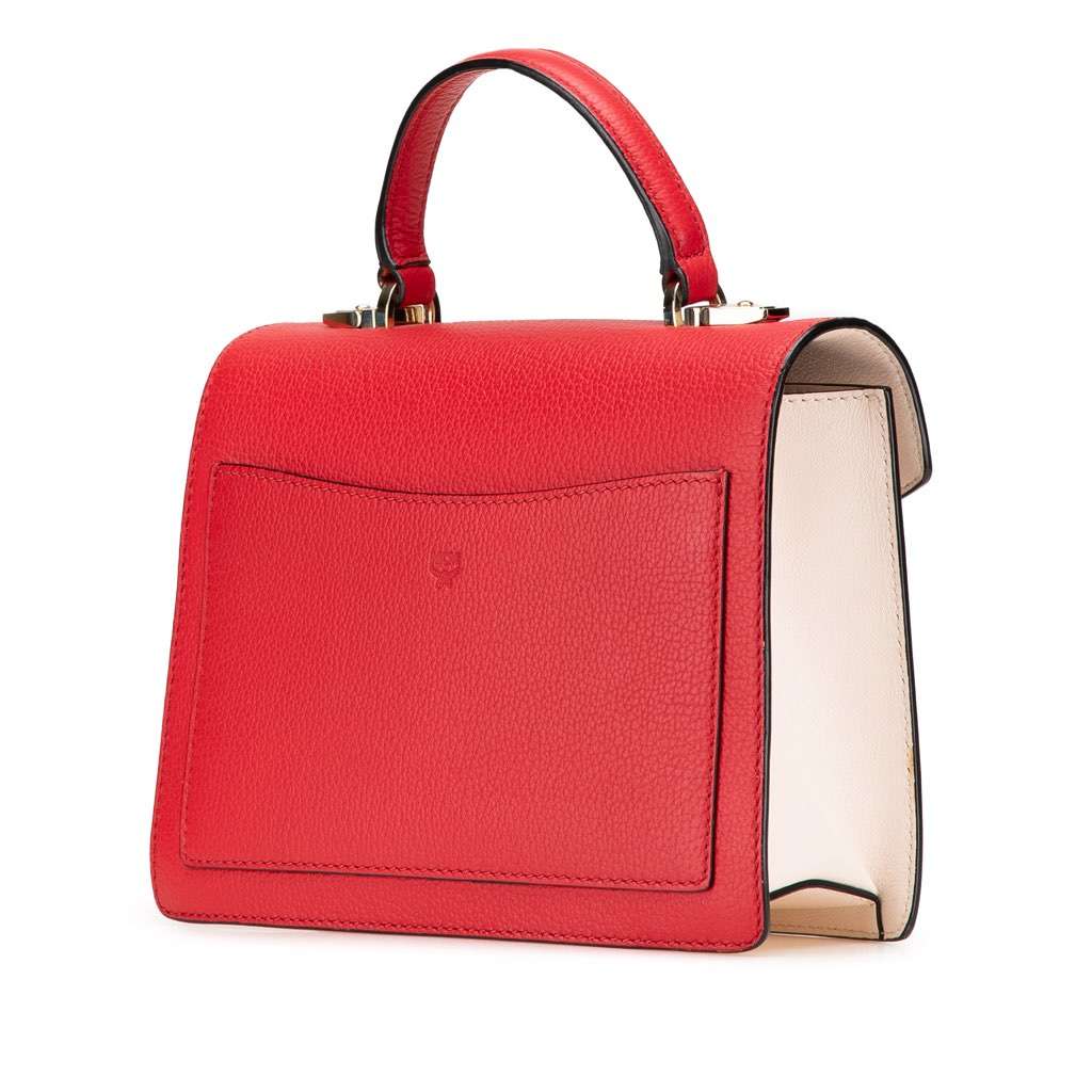 Mcm Small Visetos Coated Canvas Colorblock Patricia Pocket Top Handle Bag Brown Canvas Good - Back View