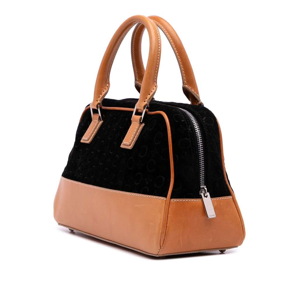 Celine C Macadam Suede Handbag Black Leather Good condition - Back View