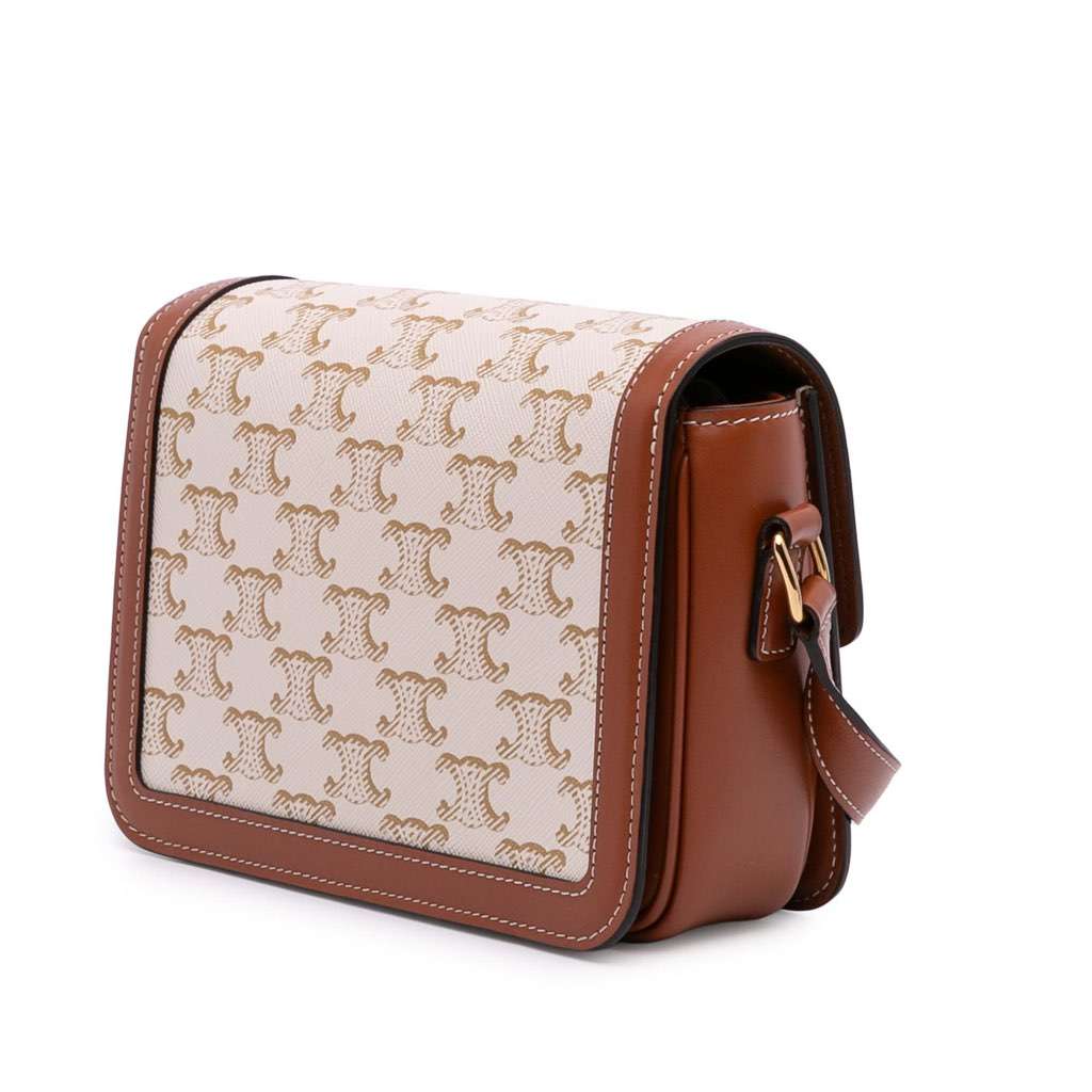 Celine Teen Triomphe Coated Canvas and Calfskin Triomphe Crossbody White Canvas Good condition - Back View