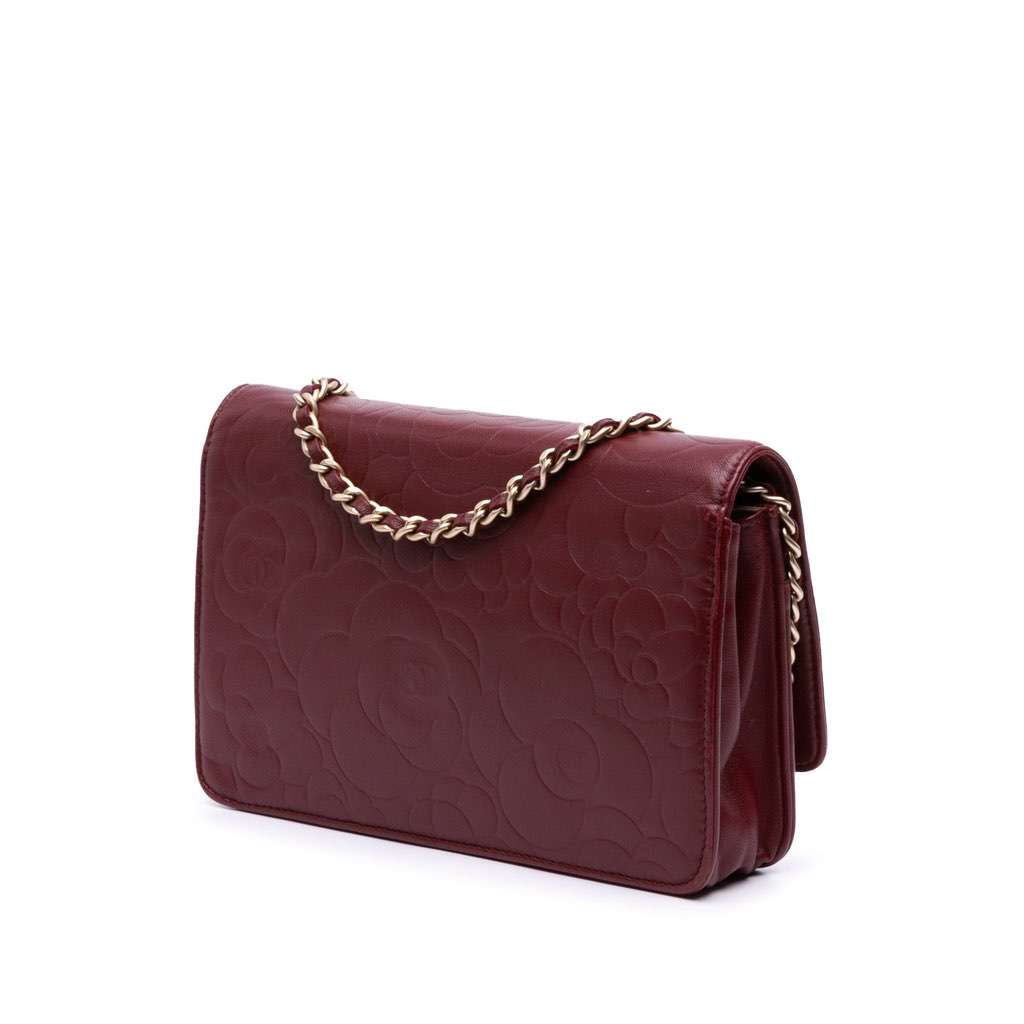 Chanel Embossed Lambskin Camellia Wallet On Chain Red Leather Good condition - Back View