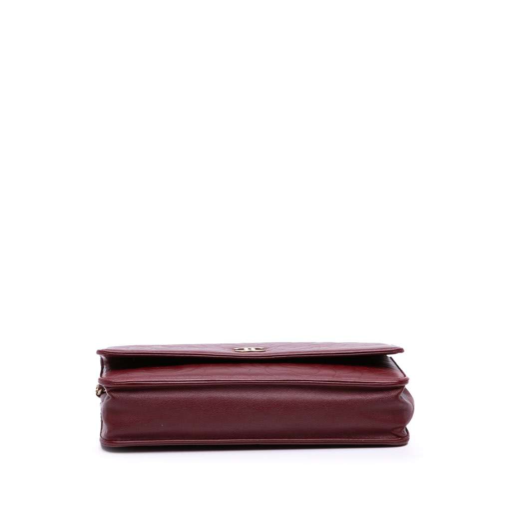 Chanel Embossed Lambskin Camellia Wallet On Chain Red Leather Good condition - Inside View