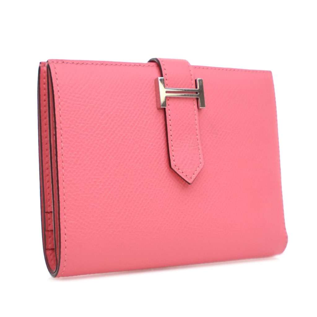 Hermès Epsom Bearn Compact Wallet Pink Leather Good condition - Back View