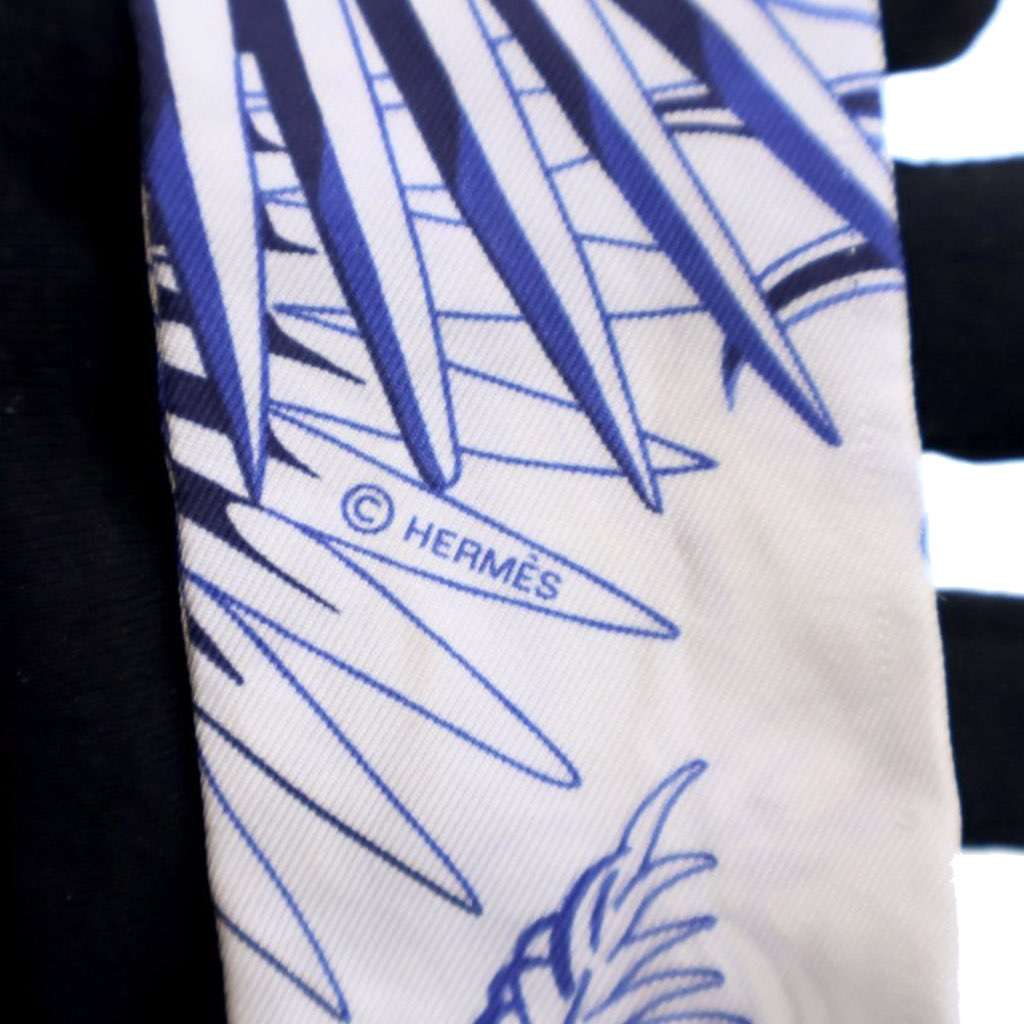 Hermès Mysthiques Phoenix Coloriage Silk Twilly Scarf Blue Silk Good condition - Model View
