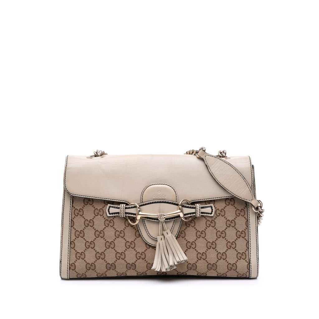 Gucci Medium GG Canvas Emily Shoulder Bag Brown Canvas Very good condition - Front View