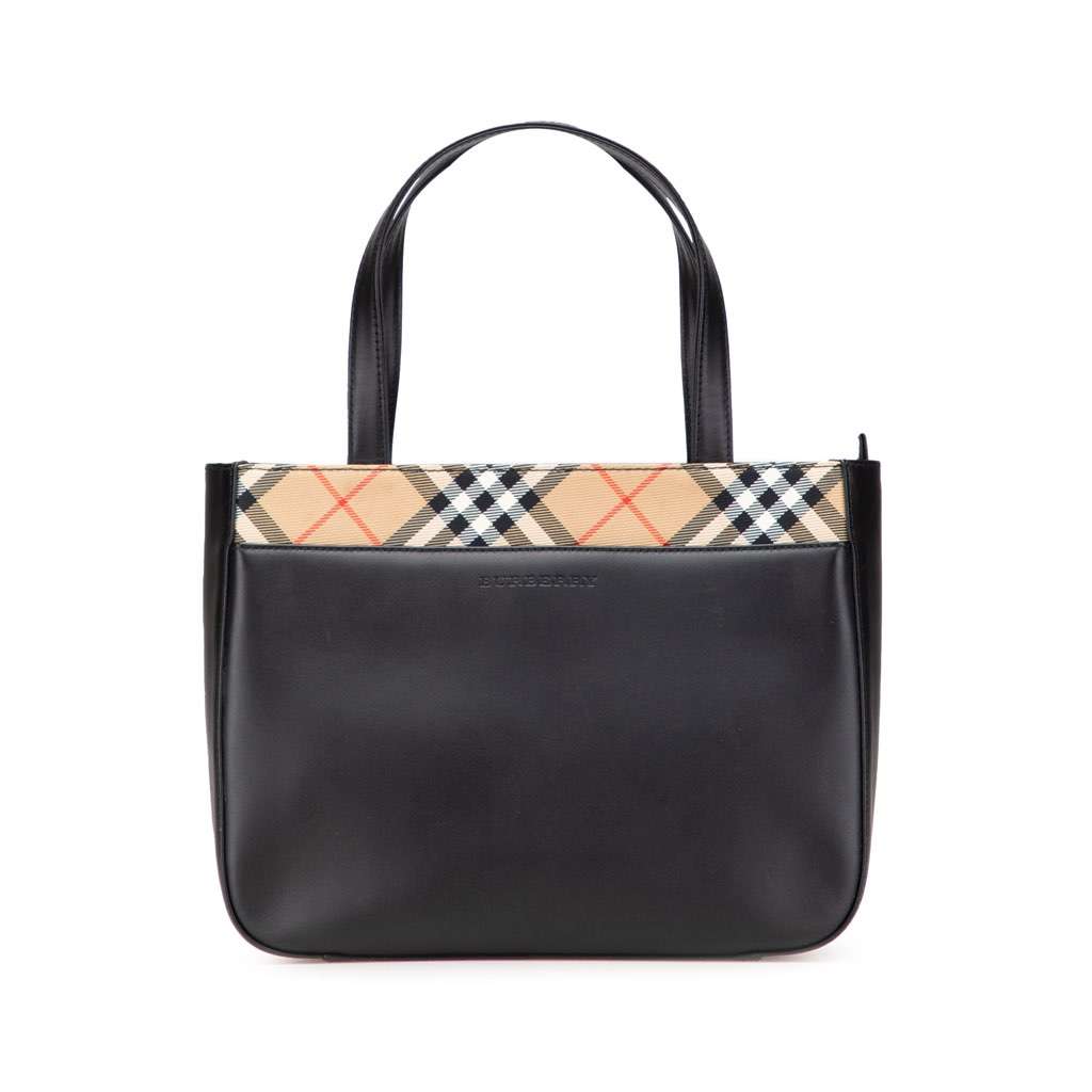 Burberry Nova Check Trimmed Leather Handbag Black Leather Good condition - Front View