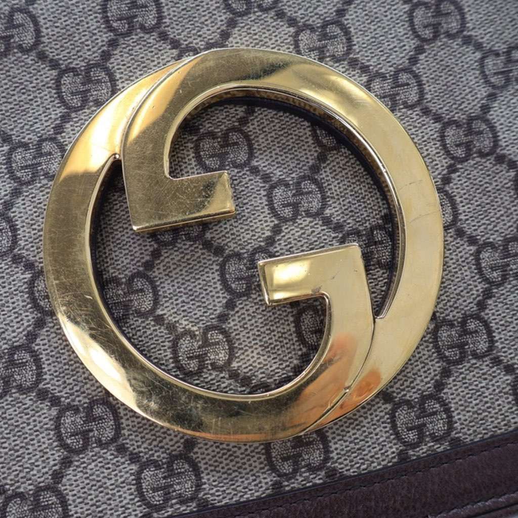 Gucci Small GG Supreme Blondie Chain Satchel Brown Canvas Good - Box View