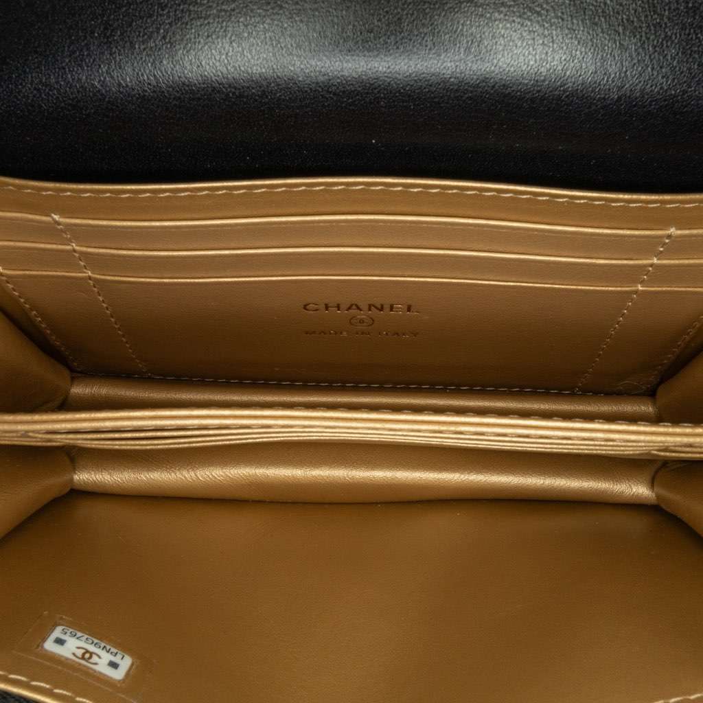 Chanel Quilted Calfskin Strass Clutch With Chain Flap Black Leather Very good - Box View