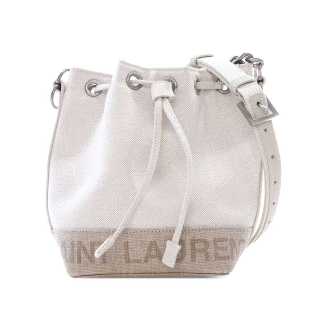 Saint Laurent Mini Canvas Rive Gauche Bucket Bag White Canvas Good condition - Front View