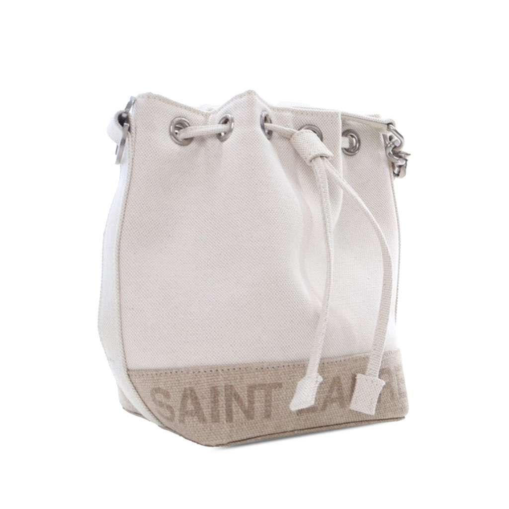 Saint Laurent Mini Canvas Rive Gauche Bucket Bag White Canvas Good condition - Back View