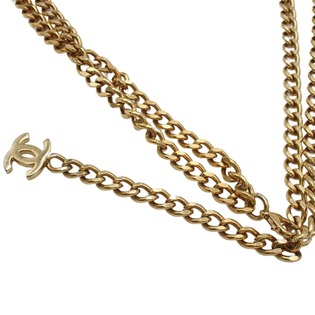 Chanel Gold Plated Coco Rhinestones Chain Belt Gold Metal Good condition - Model View