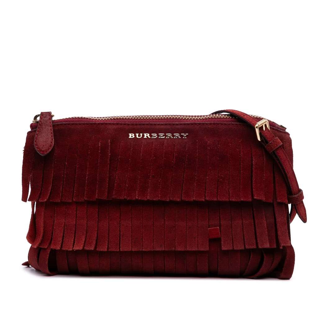 Burberry Suede Peyton Fringe Crossbody Red Leather Good condition - Front View