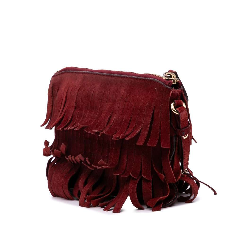 Burberry Suede Peyton Fringe Crossbody Red Leather Good condition - Back View