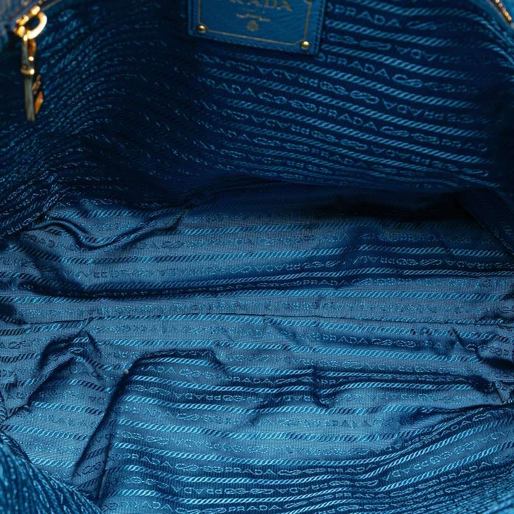 Prada Vitello Daino Canapa Open Convertible Tote Blue Leather Good - Model View