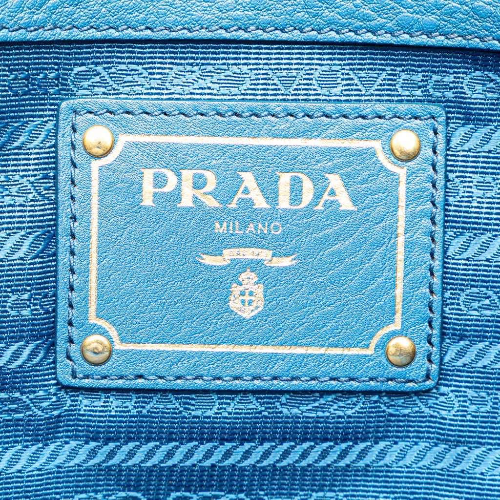 Prada Vitello Daino Canapa Open Convertible Tote Blue Leather Good - Box View