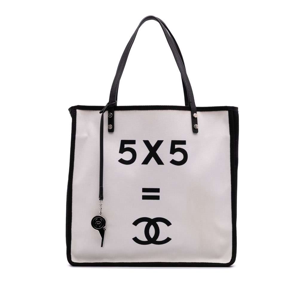 Chanel Small Canvas Lets Demonstrate Tote White Canvas Good - Front View