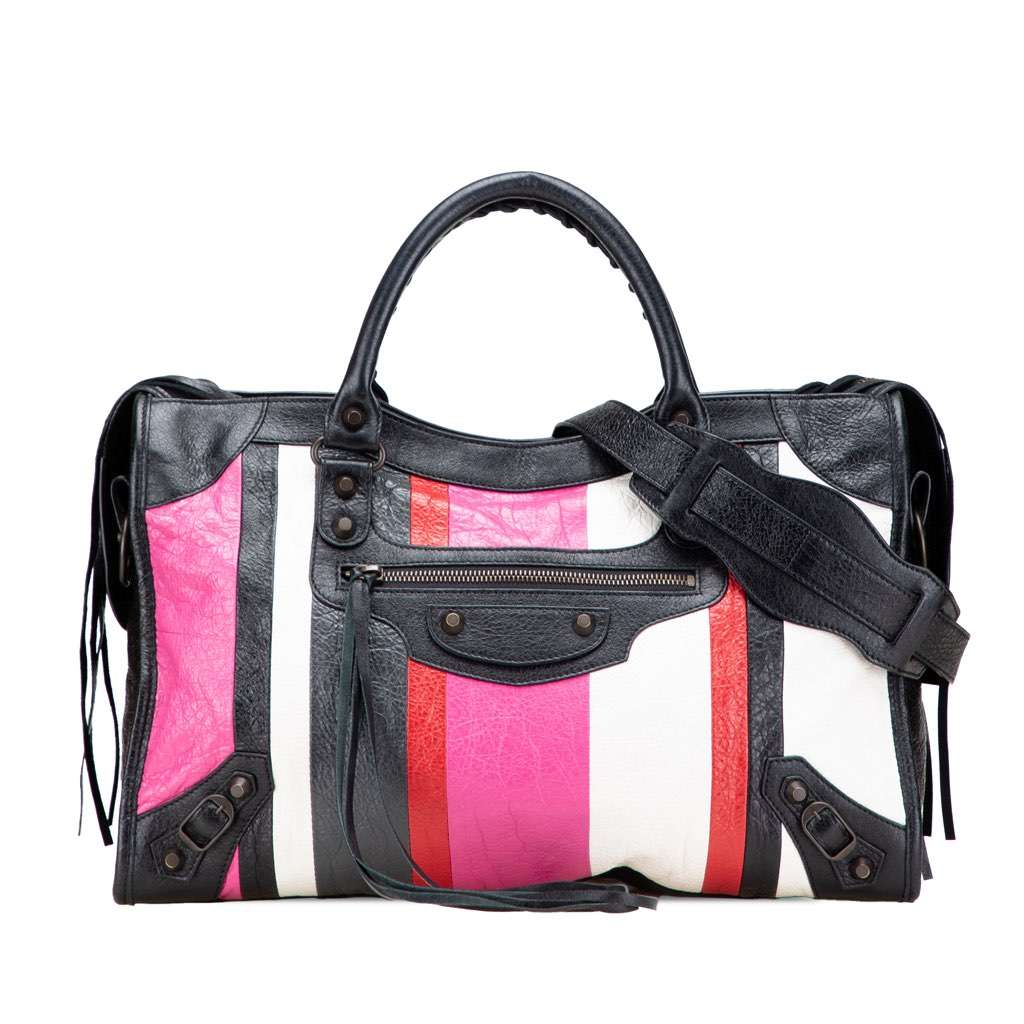 Balenciaga Lambskin Motocross Arena Multicolore Classic City Satchel Pink Leather Good - Front View