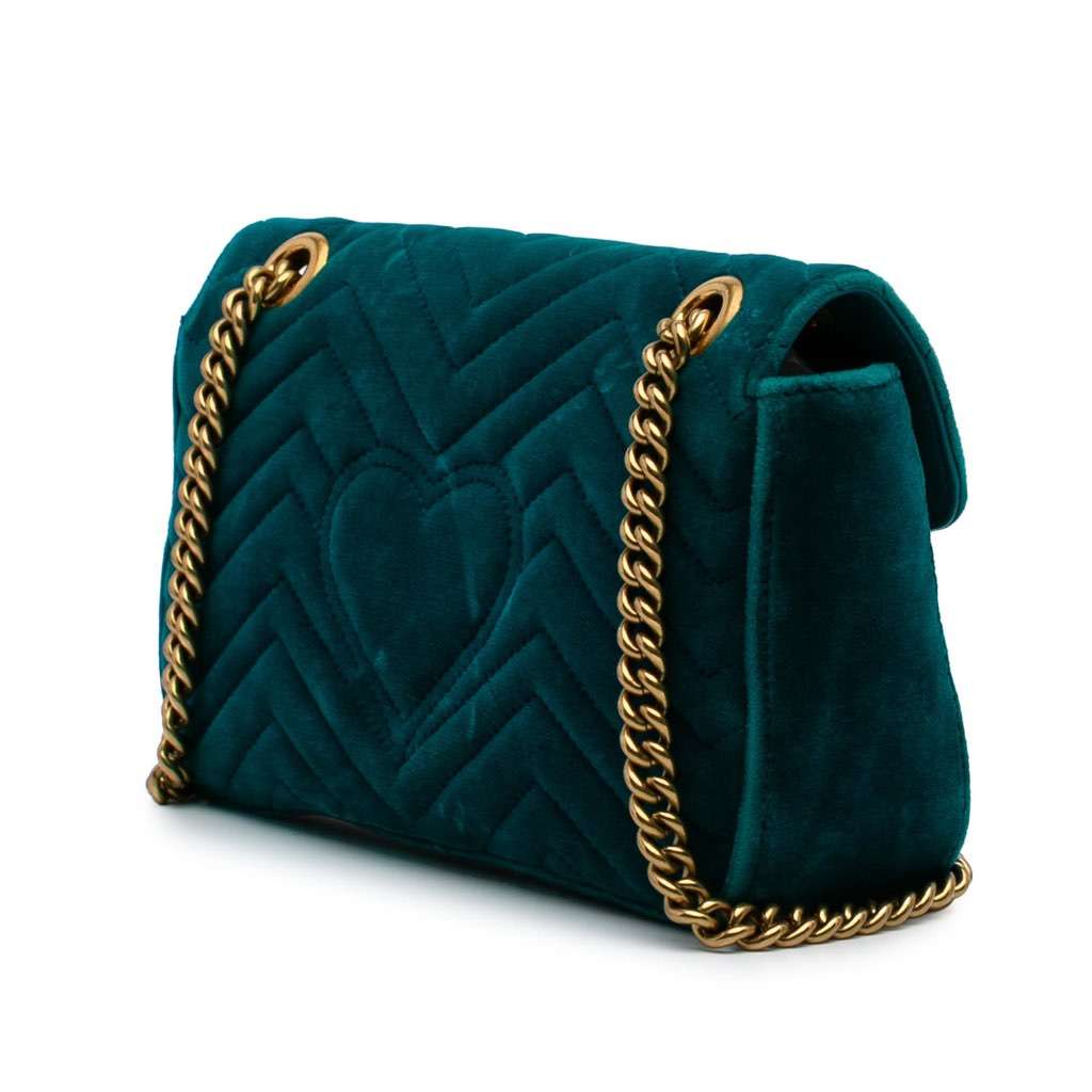Gucci Small GG Marmont Matelasse Velvet Flap Crossbody Blue Velvet Good - Back View