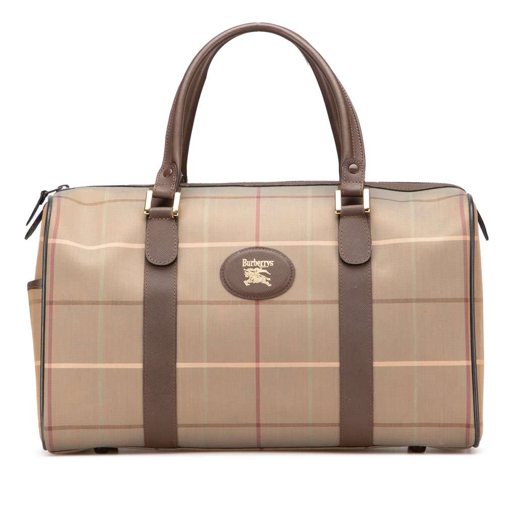 Burberry Vintage Check Canvas Boston Bag Brown Canvas Good - Front View