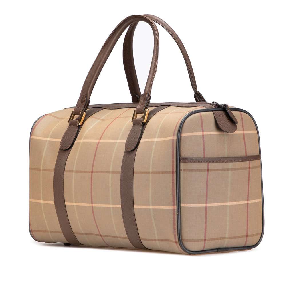 Burberry Vintage Check Canvas Boston Bag Brown Canvas Good - Back View