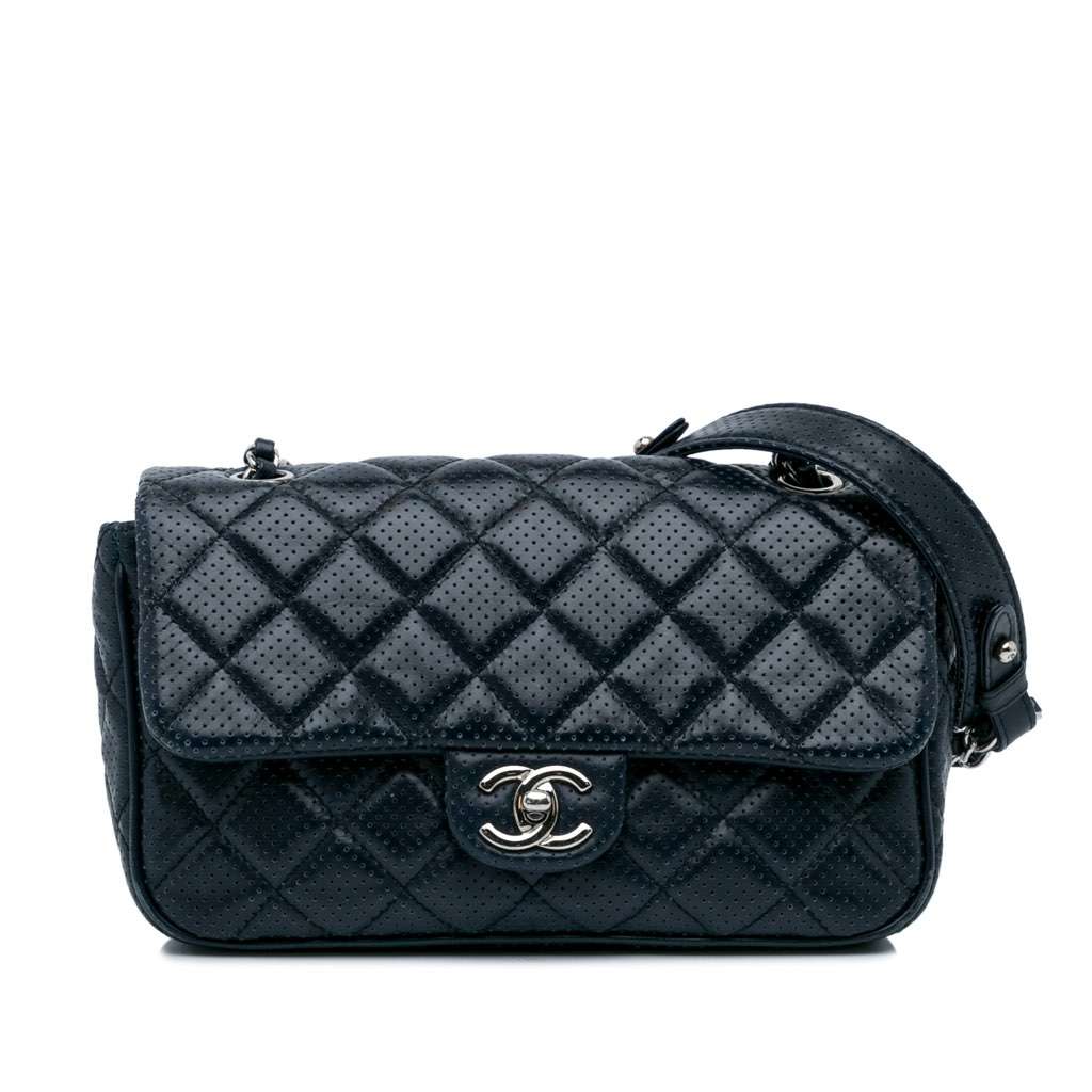 Chanel Perforated Classic Mini Rectangular Flap Blue Leather Very good condition - Front View