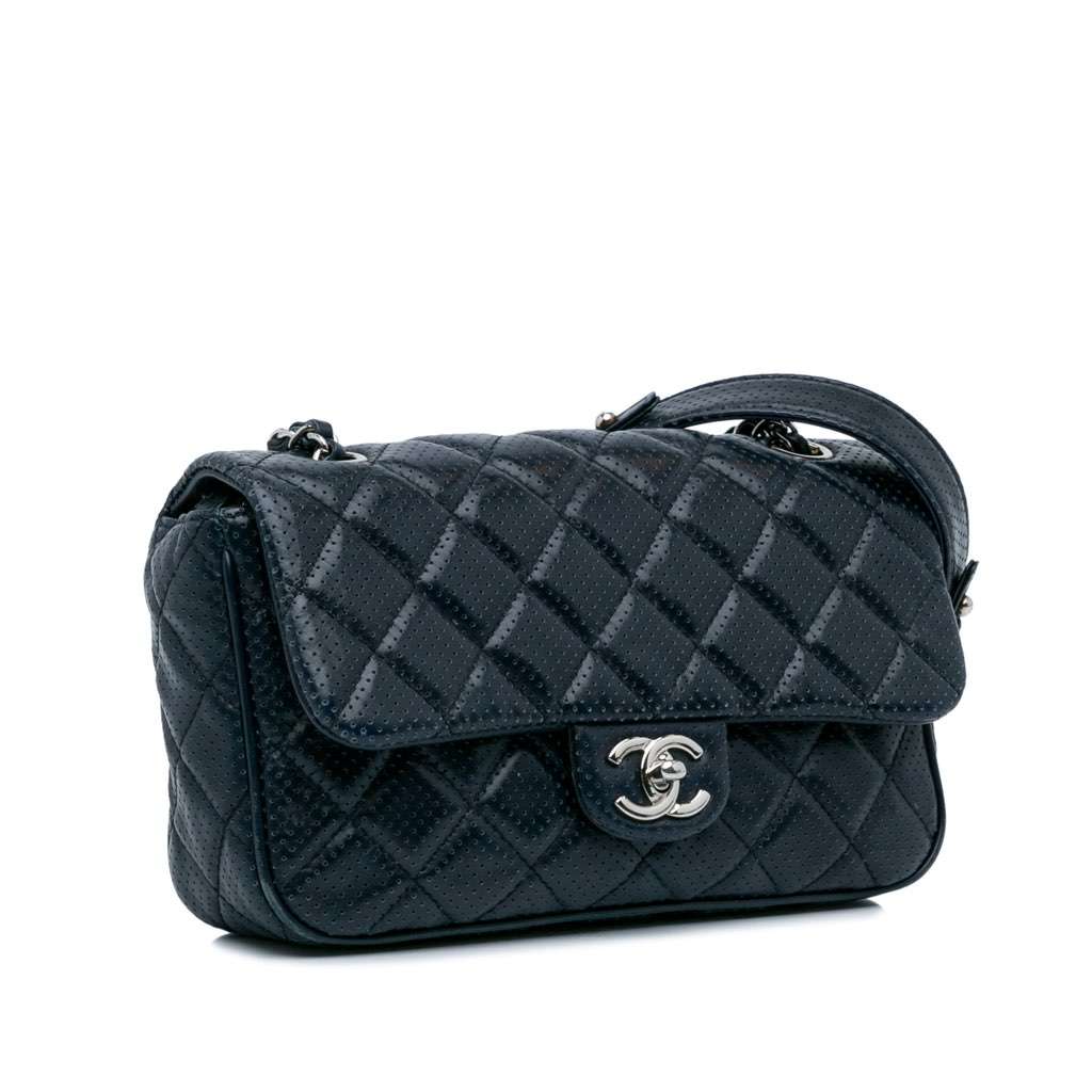 Chanel Perforated Classic Mini Rectangular Flap Blue Leather Very good condition - Back View