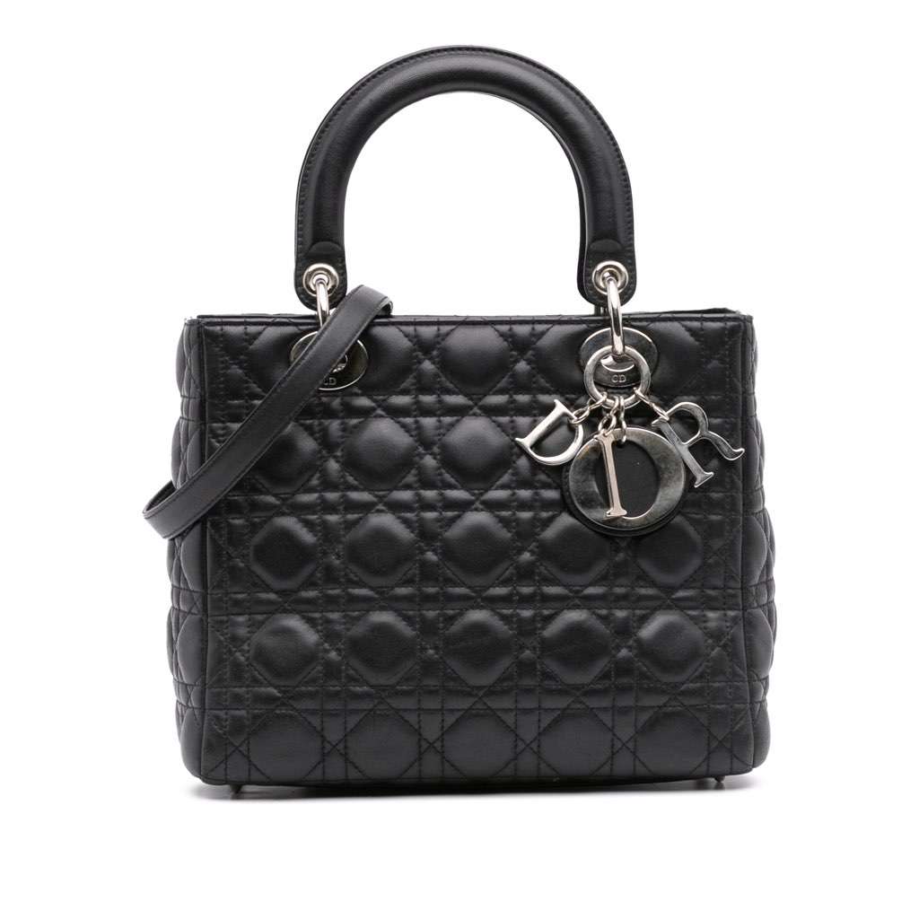 Dior Medium Lambskin Cannage Lady Dior Black Leather Fair - Front View