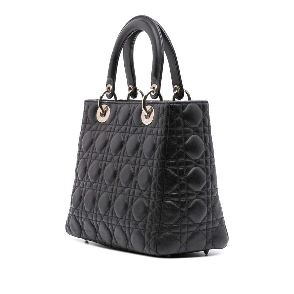 Dior Medium Lambskin Cannage Lady Dior Black Leather Fair - Back View