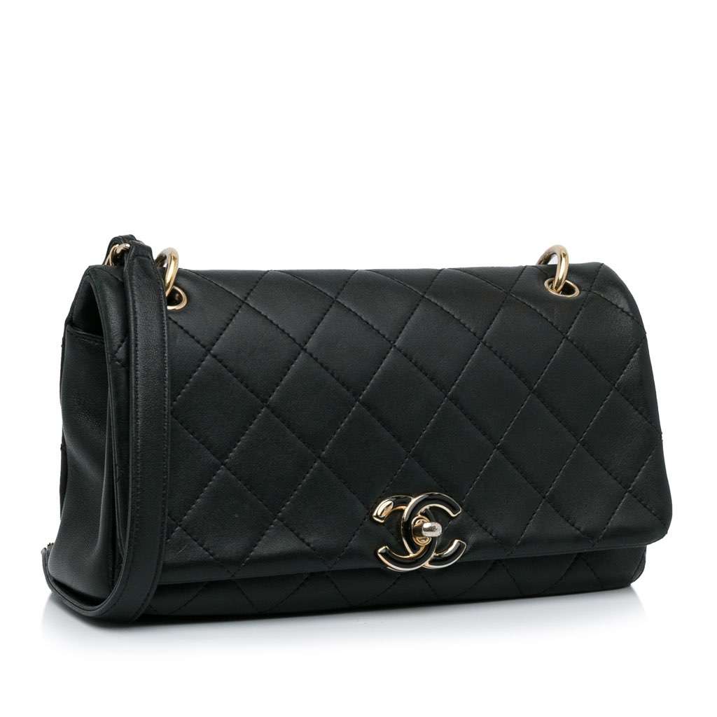 Chanel Large Lambskin Twist Chain Enamel CC Flap Black Leather Very good condition - Back View