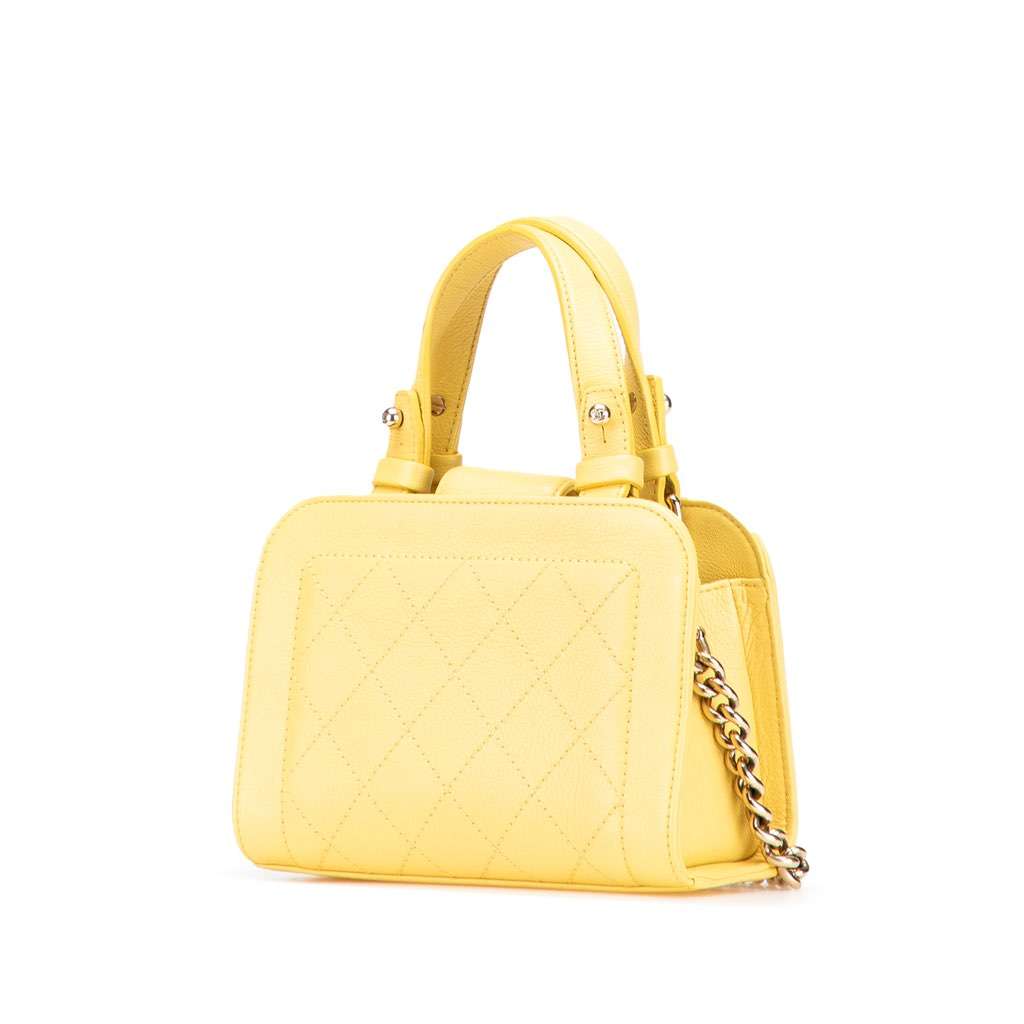 Chanel Mini Calfskin Label Click Shopping Tote Yellow Leather Very good - Back View