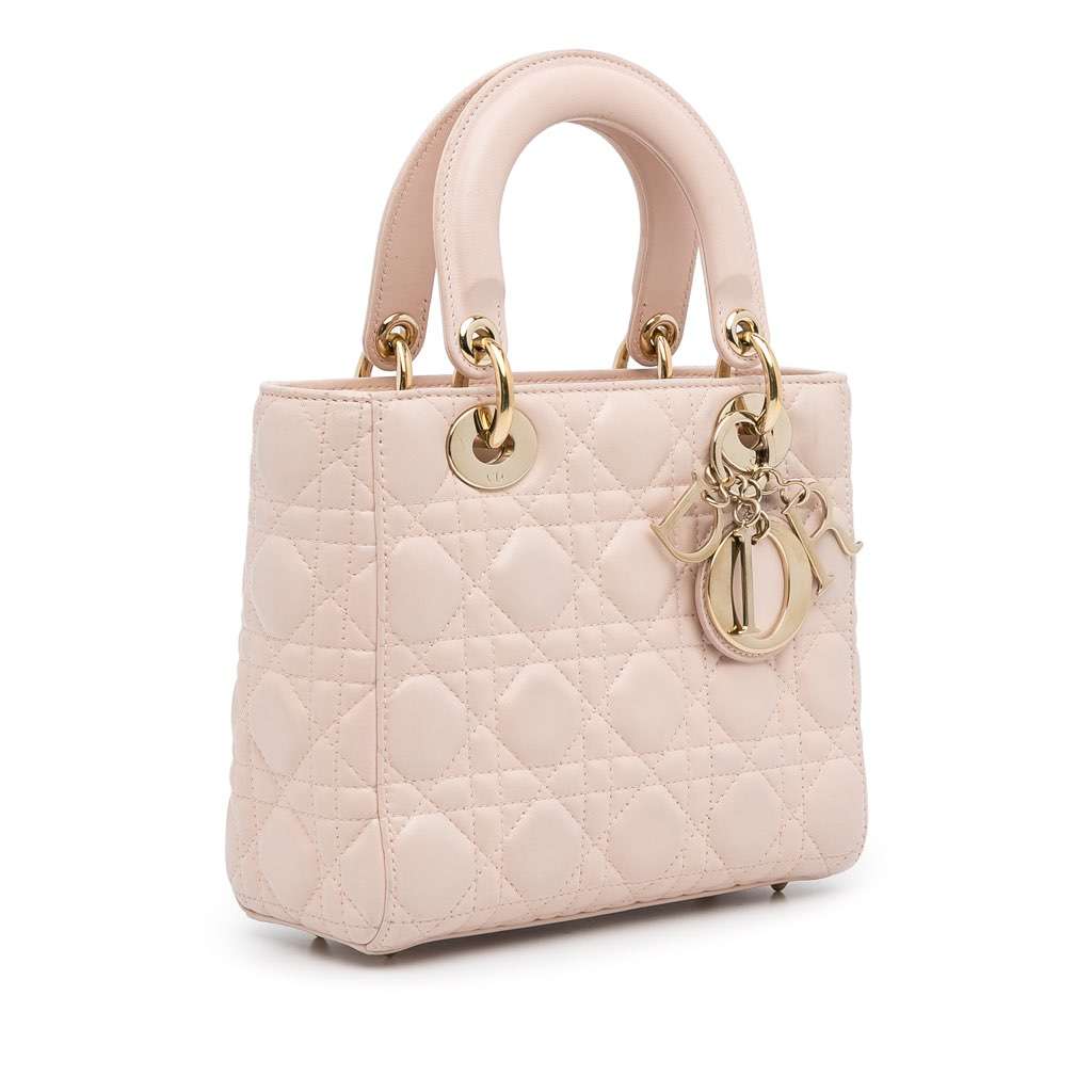 Dior Small Lambskin Cannage My ABCDior Lady Dior Pink Leather Good condition - Back View