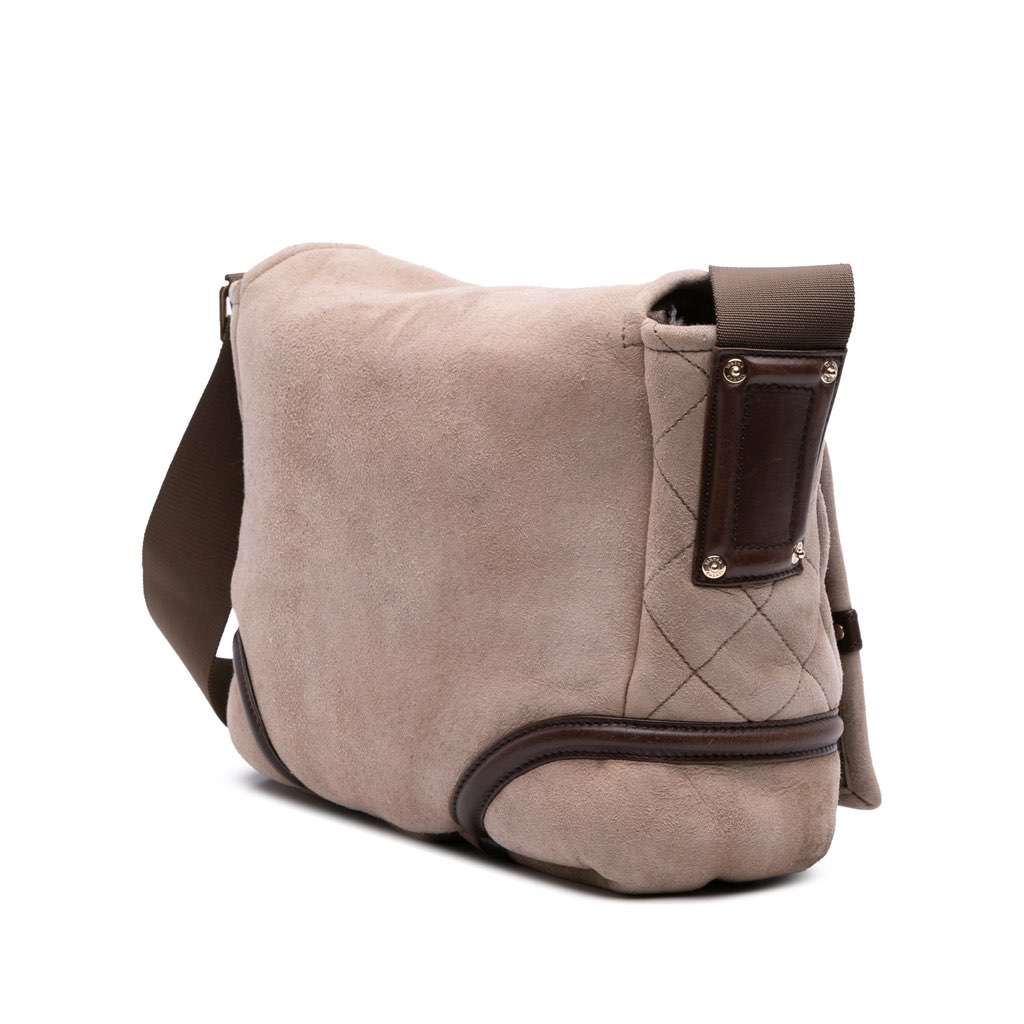 Chanel CC Suede and Shearling Messenger Bag Brown Leather Good - Back View