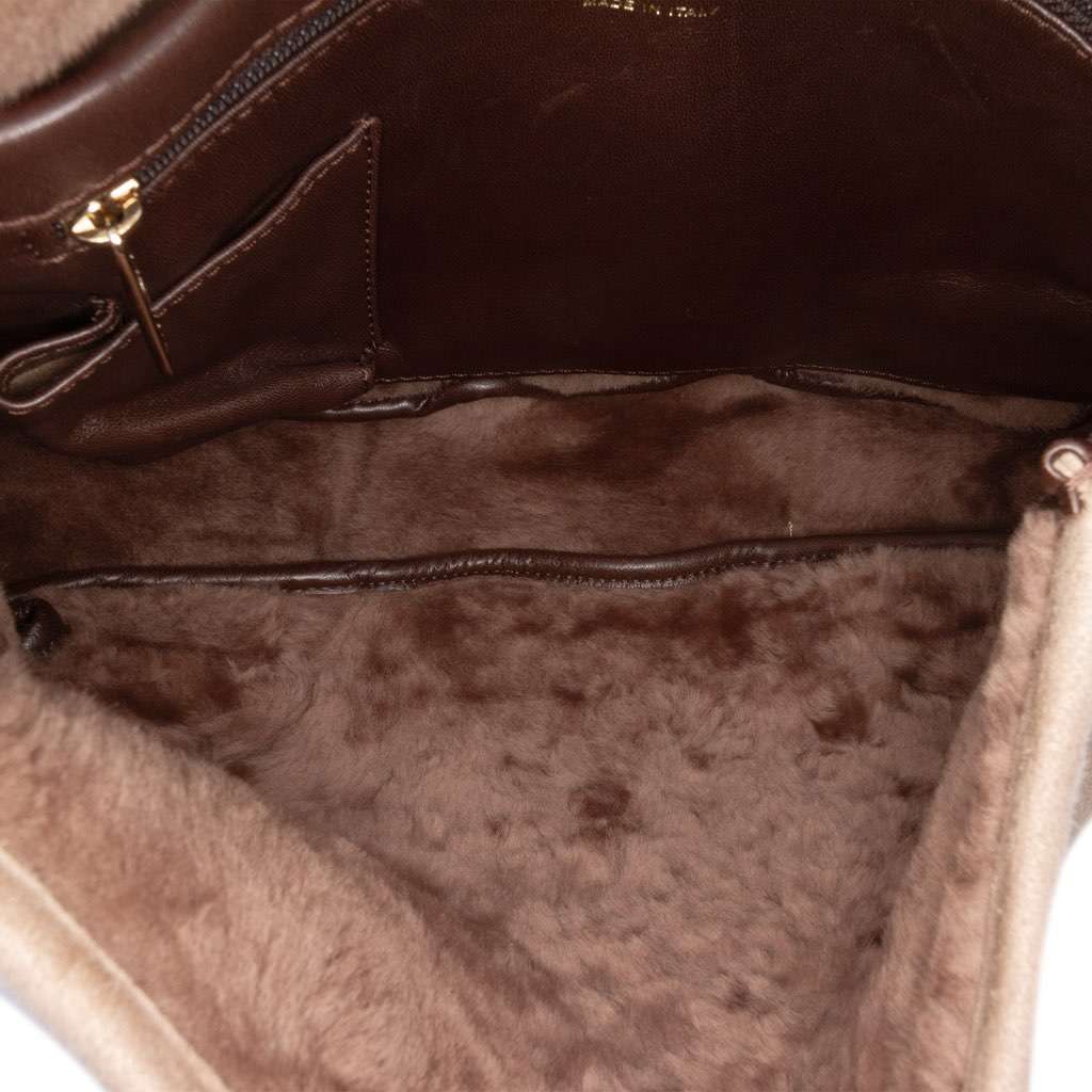 Chanel CC Suede and Shearling Messenger Bag Brown Leather Good - Model View