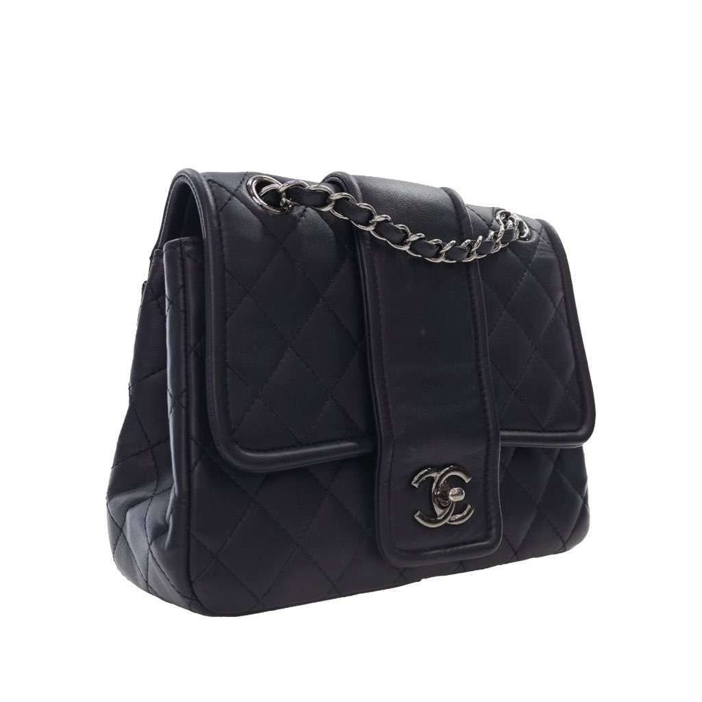 Chanel Quilted Lambskin Elementary Chic Flap Blue Leather Good condition - Back View