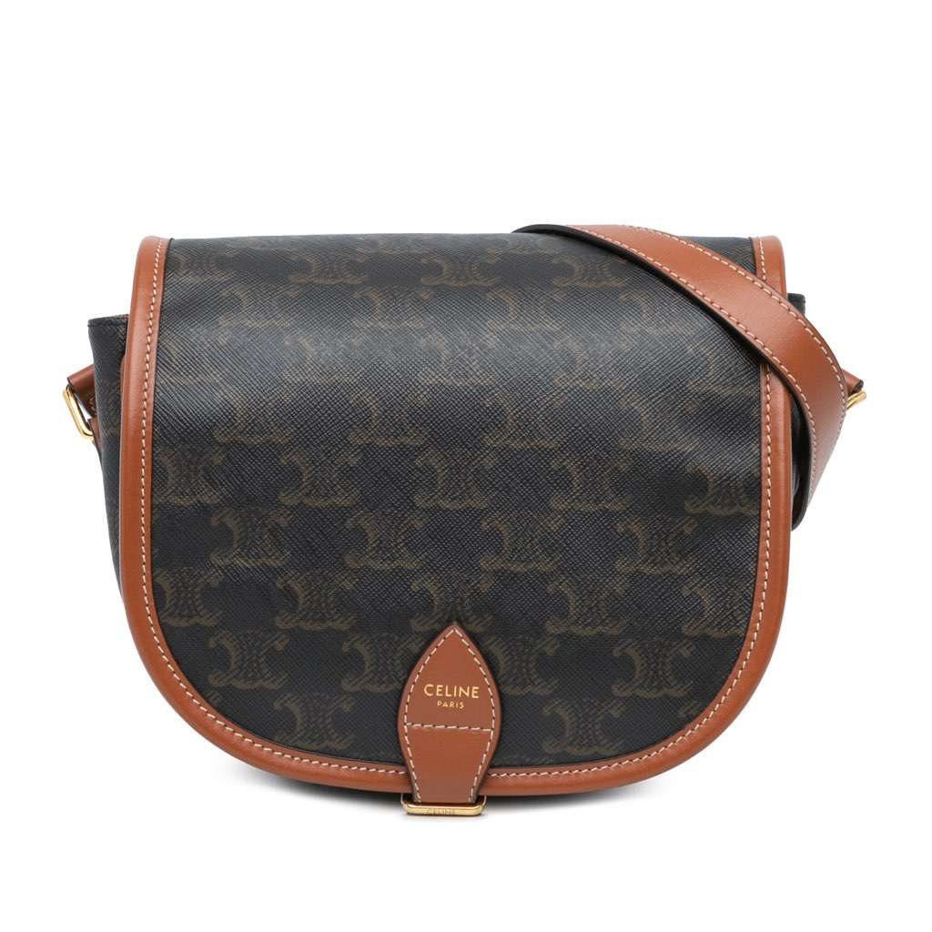 Celine Medium Triomphe Coated Canvas Folco Crossbody Brown Canvas Good condition - Front View