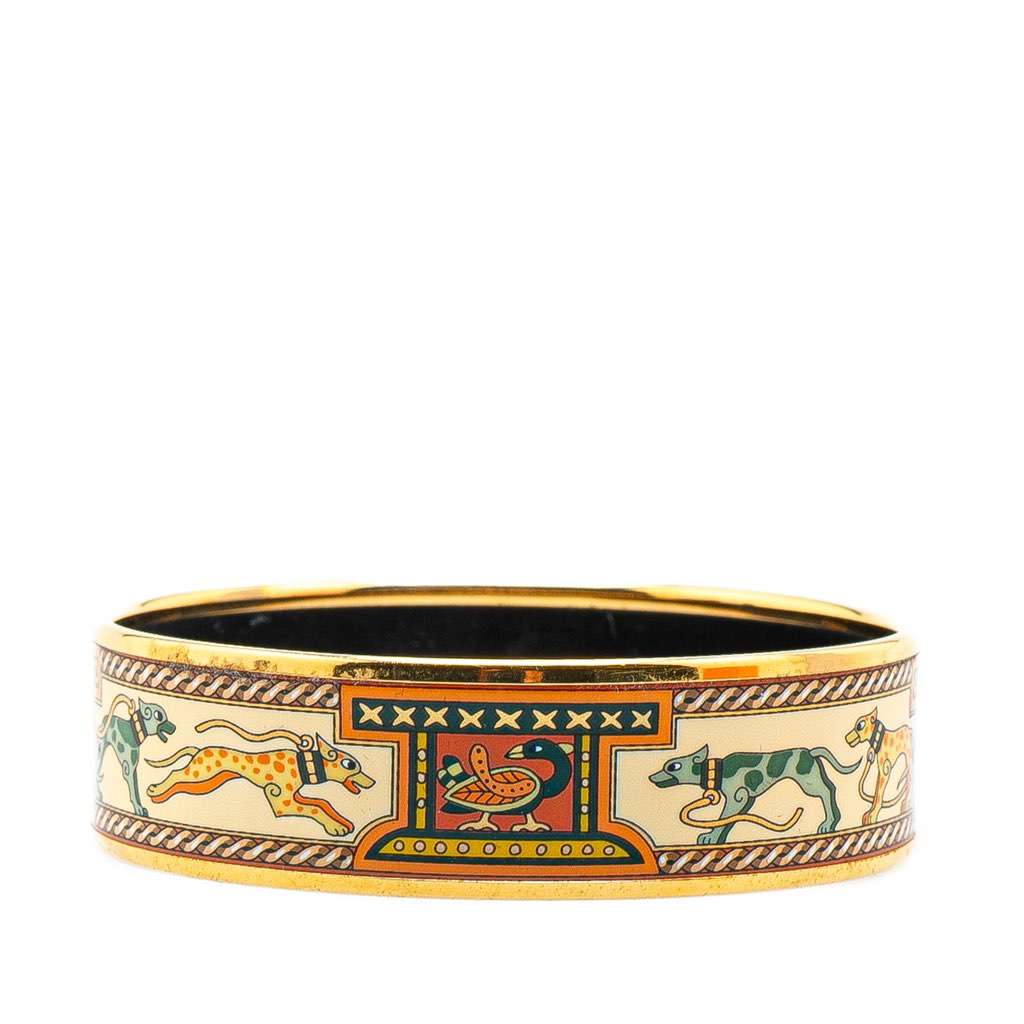 Hermès Wide Greyhound Enamel Bangle 65 Brown Good condition - Front View