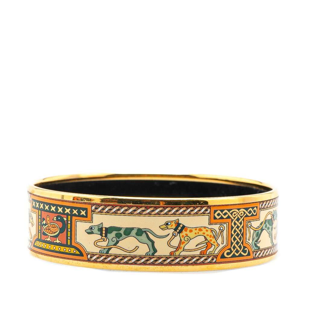 Hermès Wide Greyhound Enamel Bangle 65 Brown Good condition - Back View