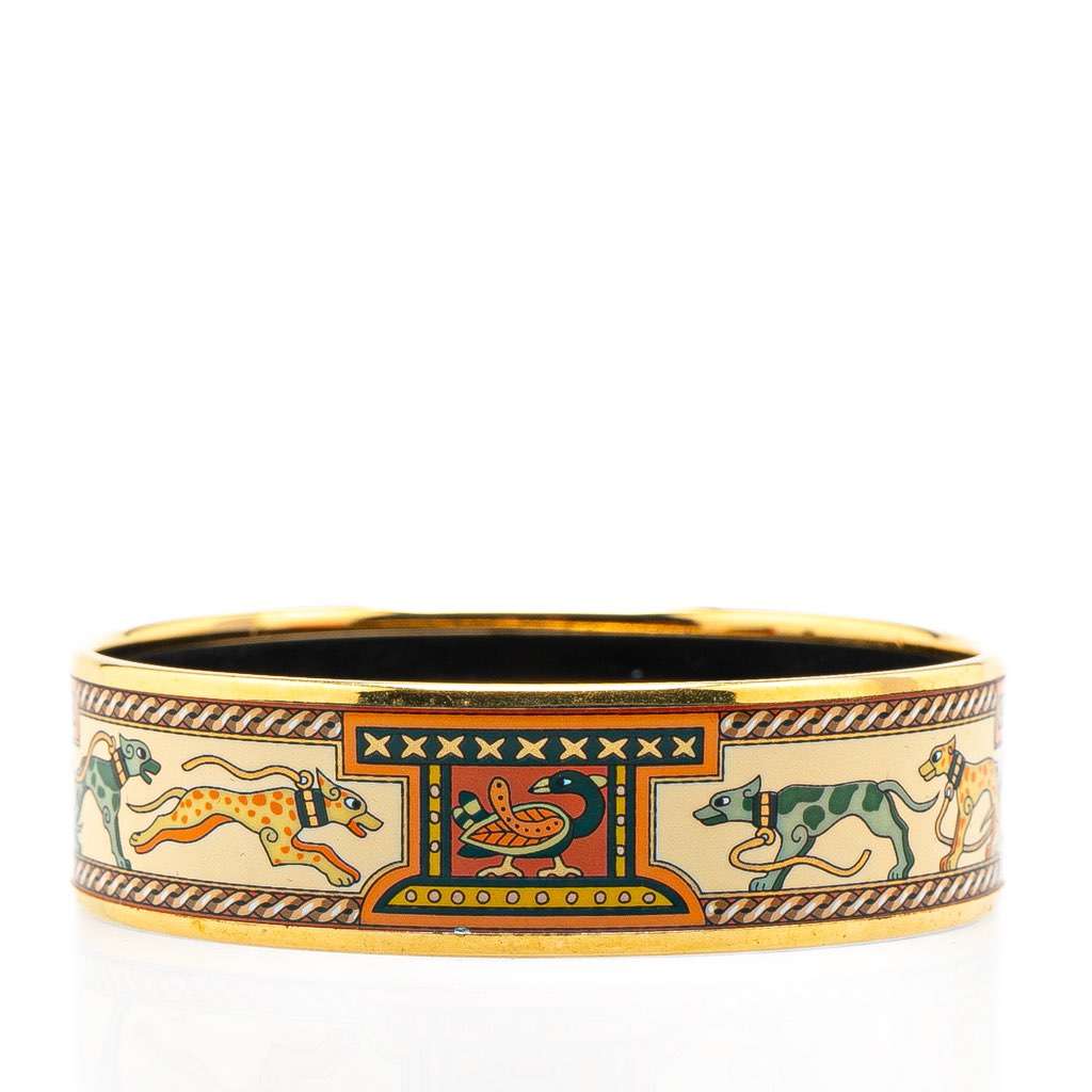 Hermès Wide Greyhound Enamel Bangle 65 Brown Good condition - Inside View