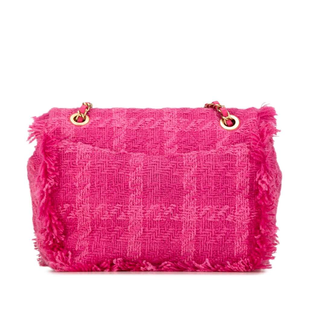 Chanel Wool Tweed Giant Logo Flap Pink Tweed Good - Inside View