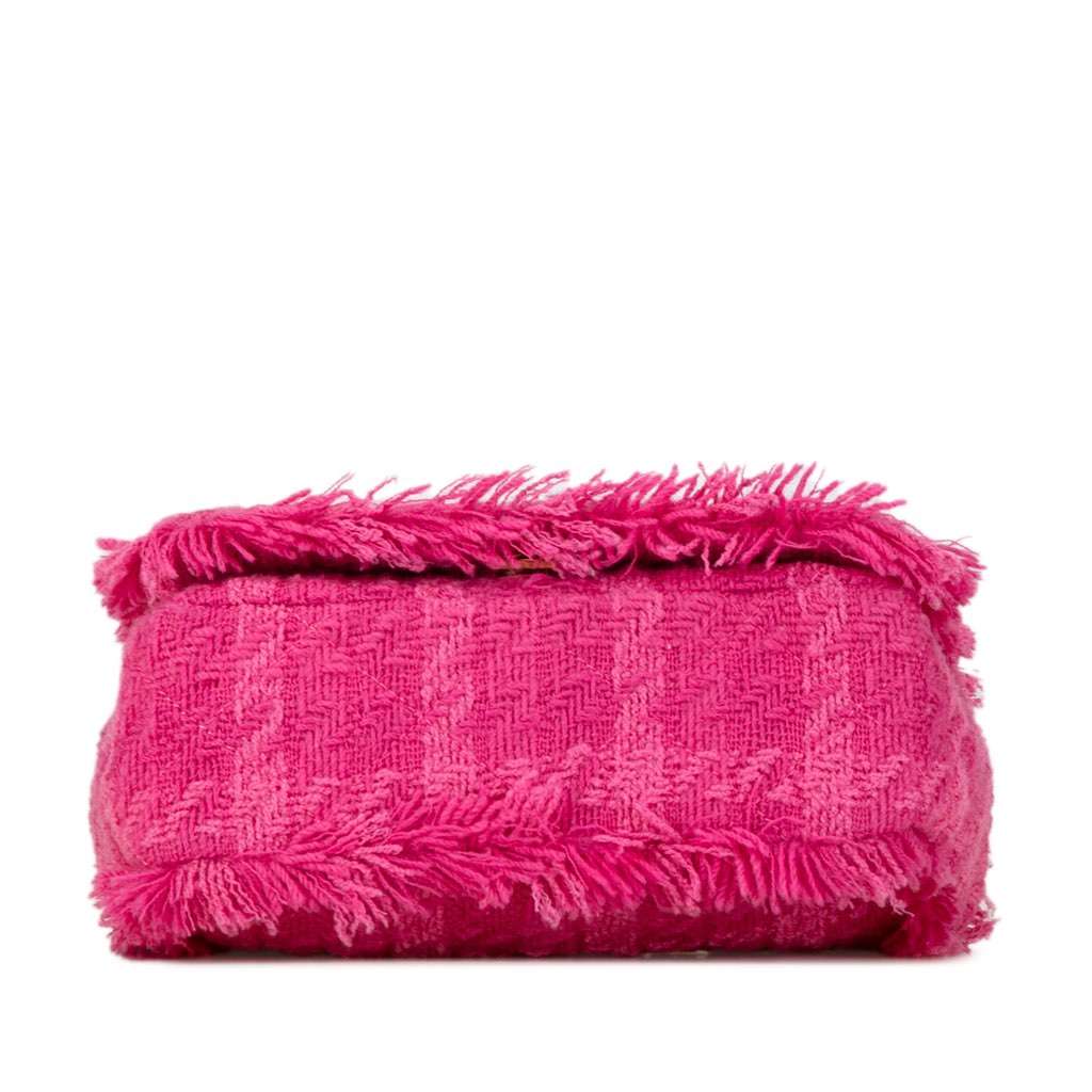 Chanel Wool Tweed Giant Logo Flap Pink Tweed Good - Model View