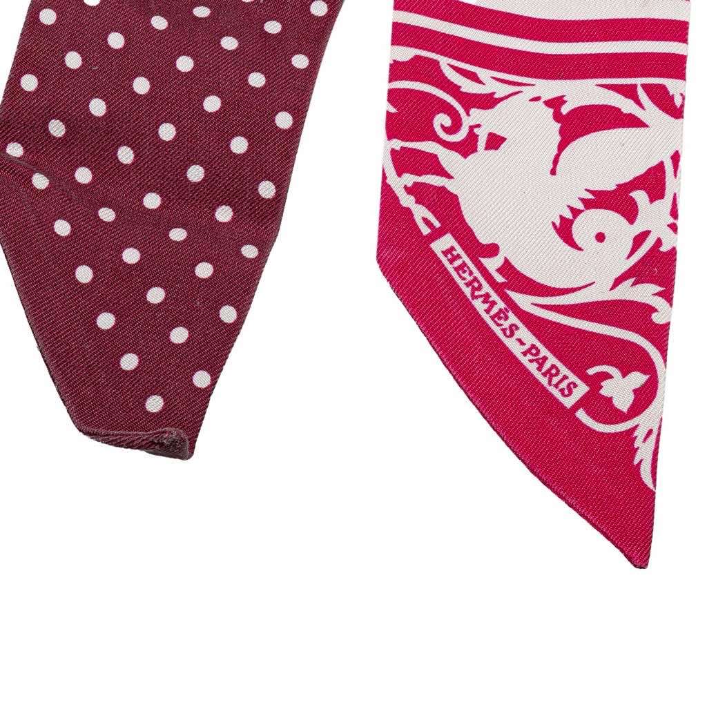 Hermès Astrologie A Pois Silk Twilly Scarf Red Silk Good condition - Back View