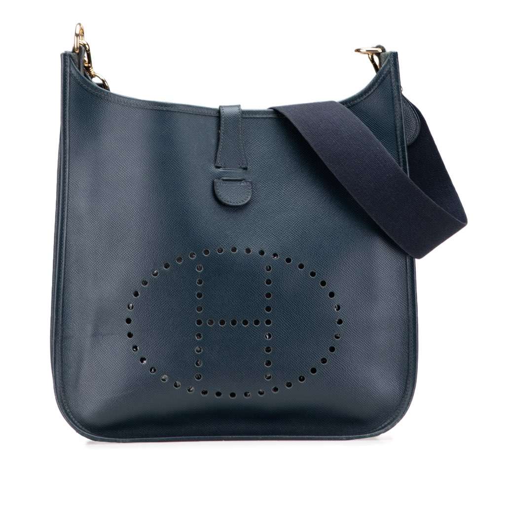 Hermès Courchevel Evelyne I GM Blue Leather Good condition - Front View