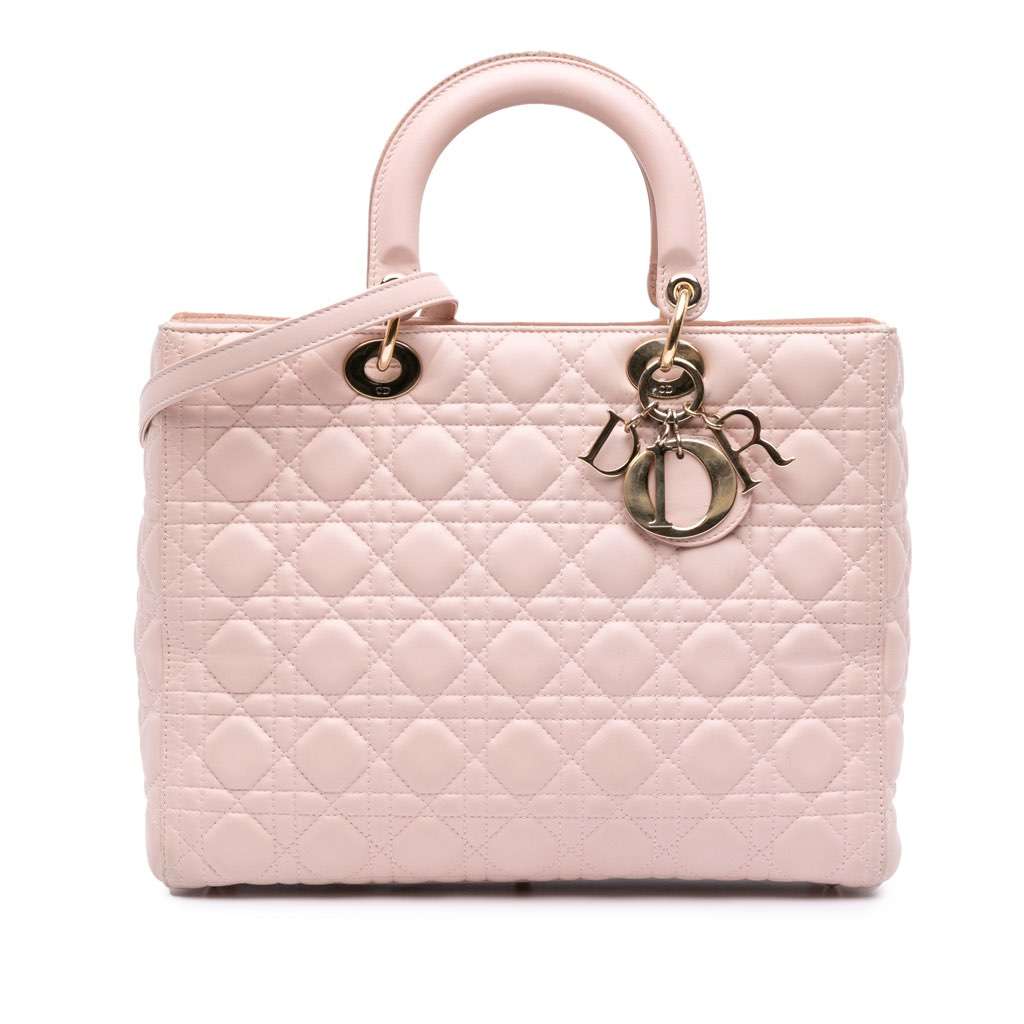 Dior Large Lambskin Cannage Lady Dior Pink Leather Fair condition - Front View