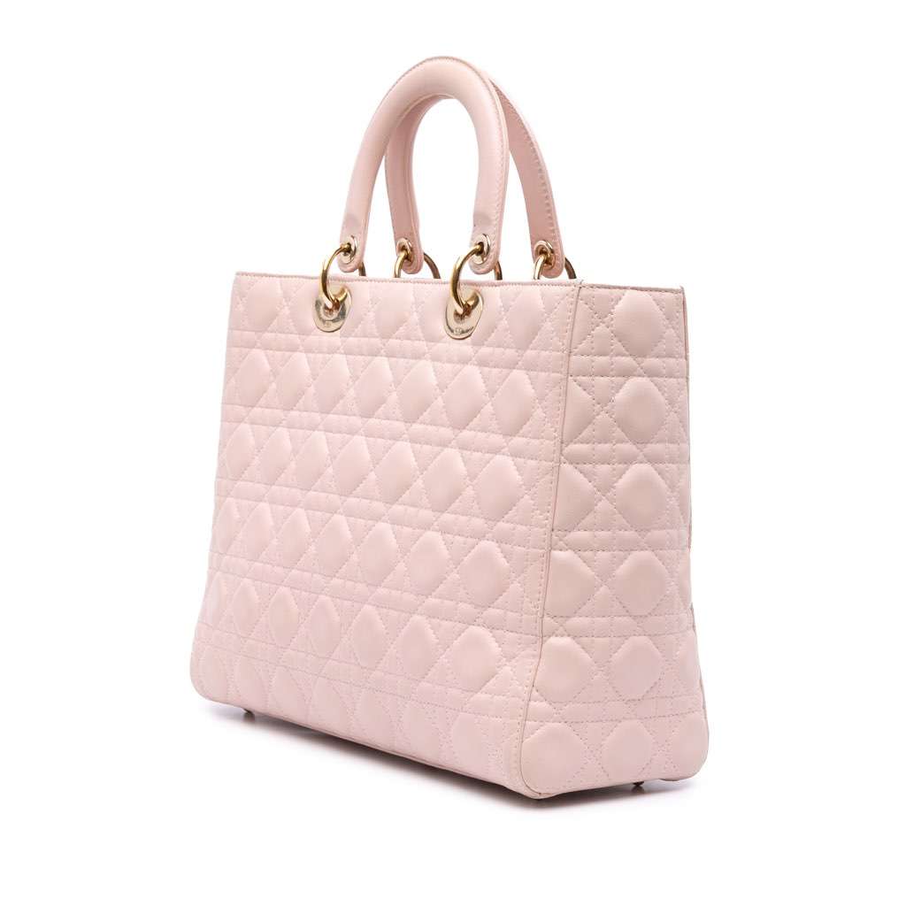 Dior Large Lambskin Cannage Lady Dior Pink Leather Fair condition - Back View