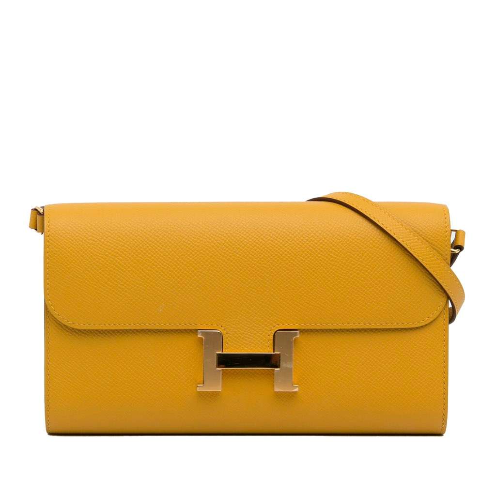Hermès Epsom Constance Long To Go Wallet Yellow Leather Good condition - Front View