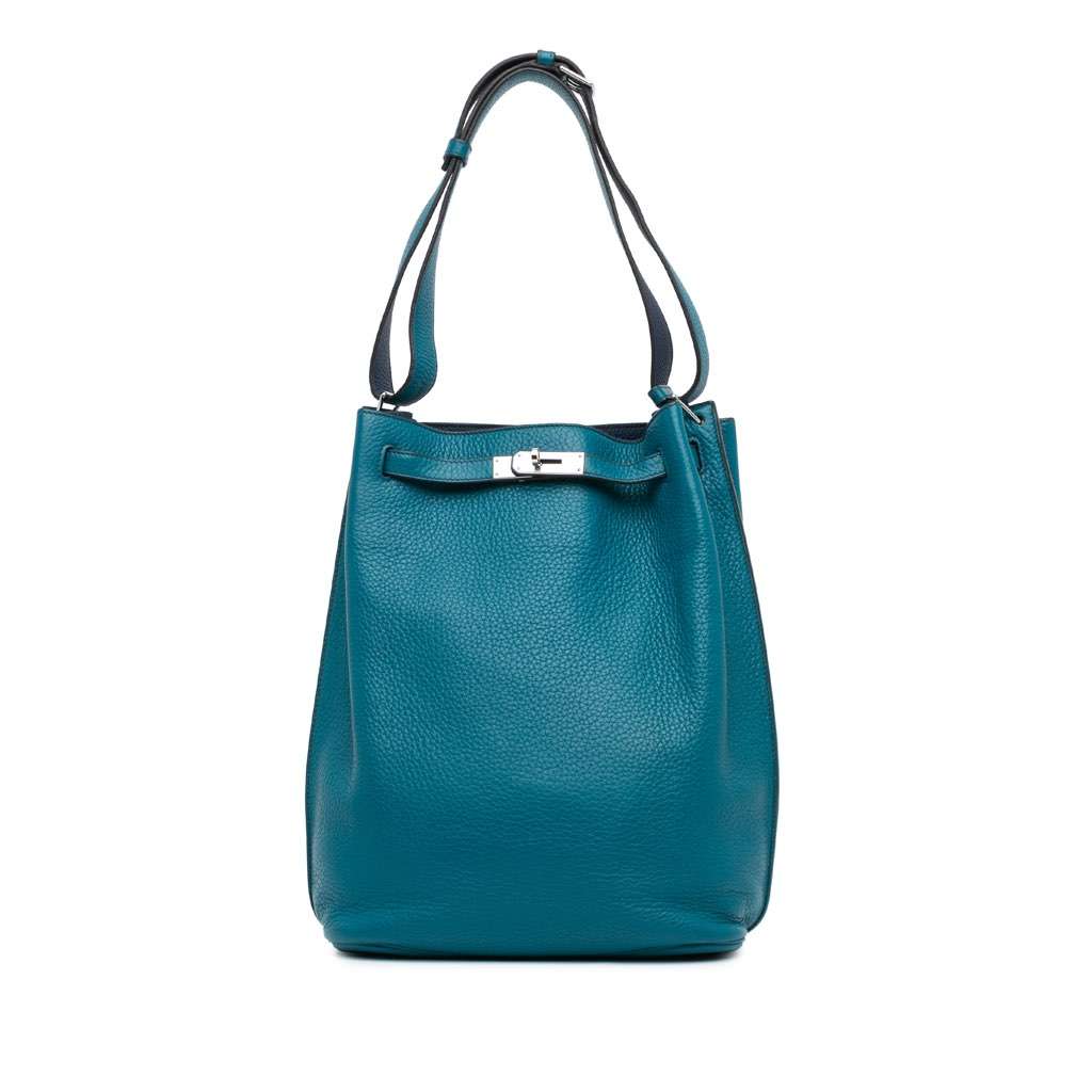 Hermès Clemence So Kelly 26 Blue Leather Good condition - Front View